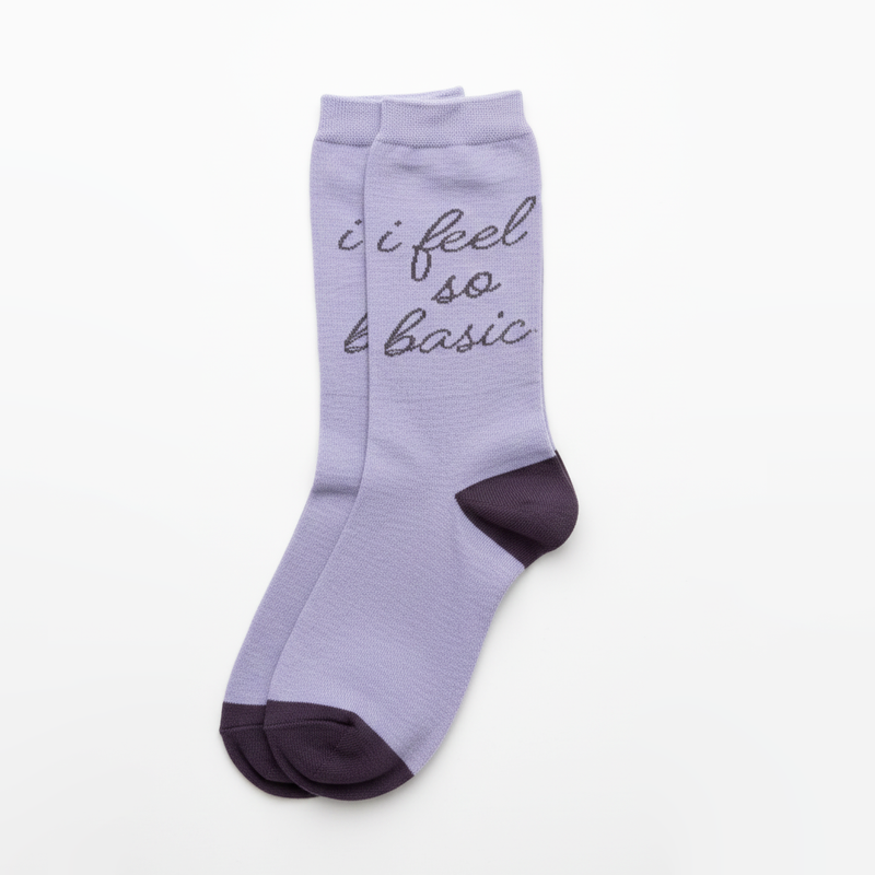 "I FEEL SO BASIC" LAVENDER SLOGAN SOCKS