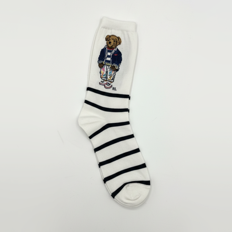 RL POLO NAUTICAL STRIPE ARTIST BEAR SOCKS