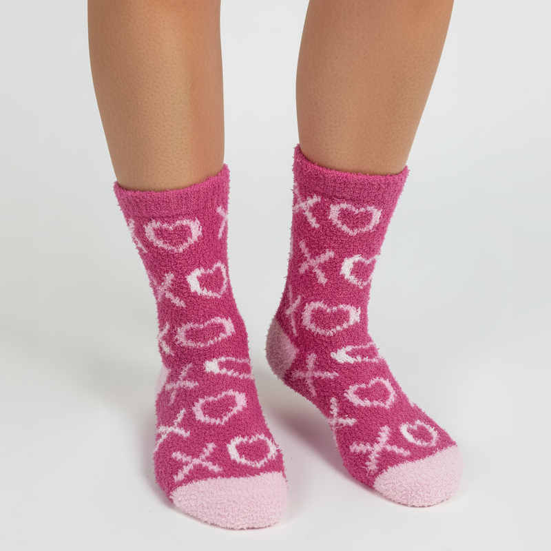 "HUGS & KISSES" PINK COZY WARM SOCKS