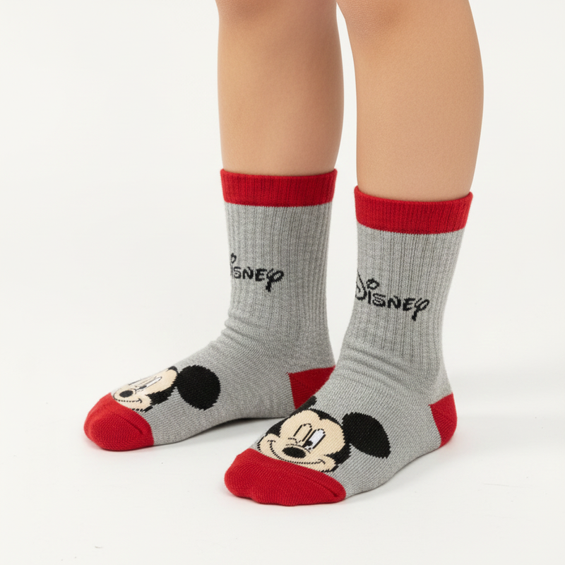 CLASSIC MICKEY MOUSE GREY & RED CREW SOCKS
