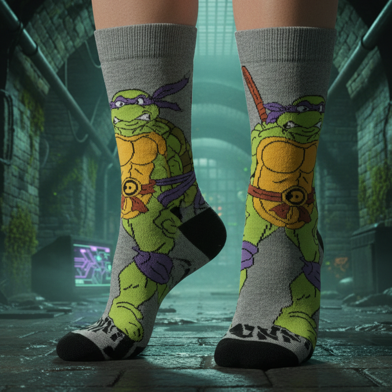 TURTLE POWER DONATELLO STEALTH GREY CREW SOCKS