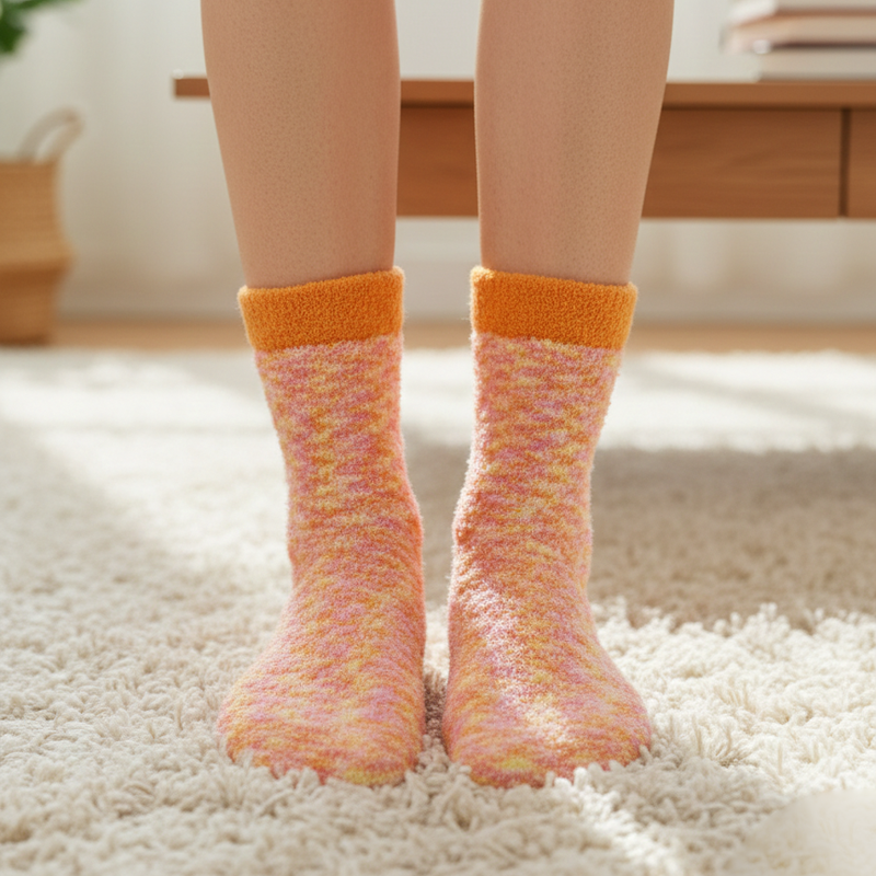 SUNSET MARLE PEACH & ORANGE TWO TONE COZY WARM SOCKS