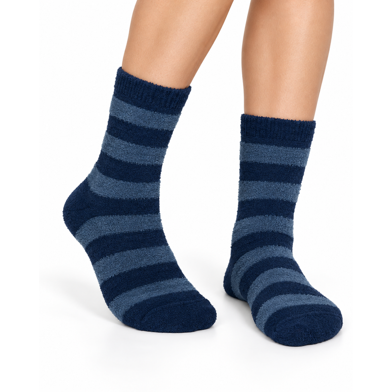 NAVY CABIN STRIPE COZY WARM SOCKS