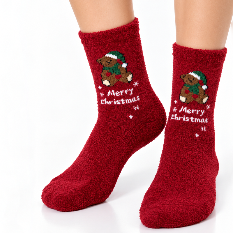 MERRY TEDDY CHRISTMAS COZY WARM SOCKS