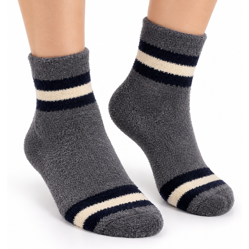 CHARCOAL NAVY STRIPE COZY WARM SOCKS