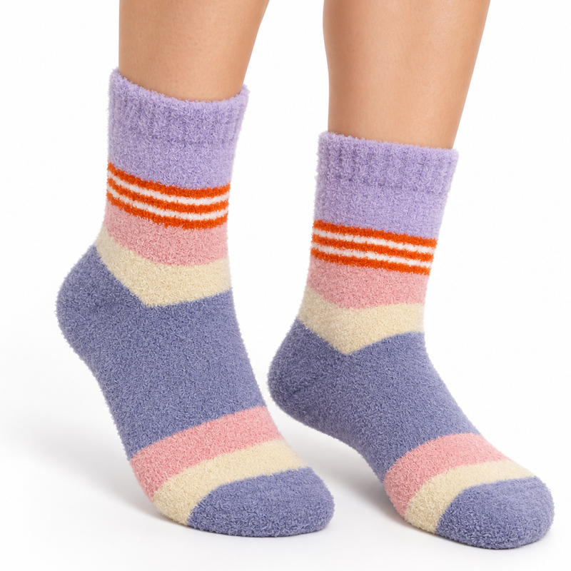 LAVENDER CANDY STRIPE COZY WARM SOCKS