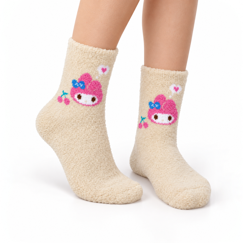 PINK BUNNY CHERRY COZY WARM SOCKS