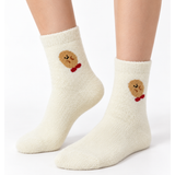 LITTLE TEDDY BOW CREAM COZY WARM SOCKS