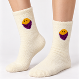 PURPLE SMILEY CREAM COZY WARM SOCKS