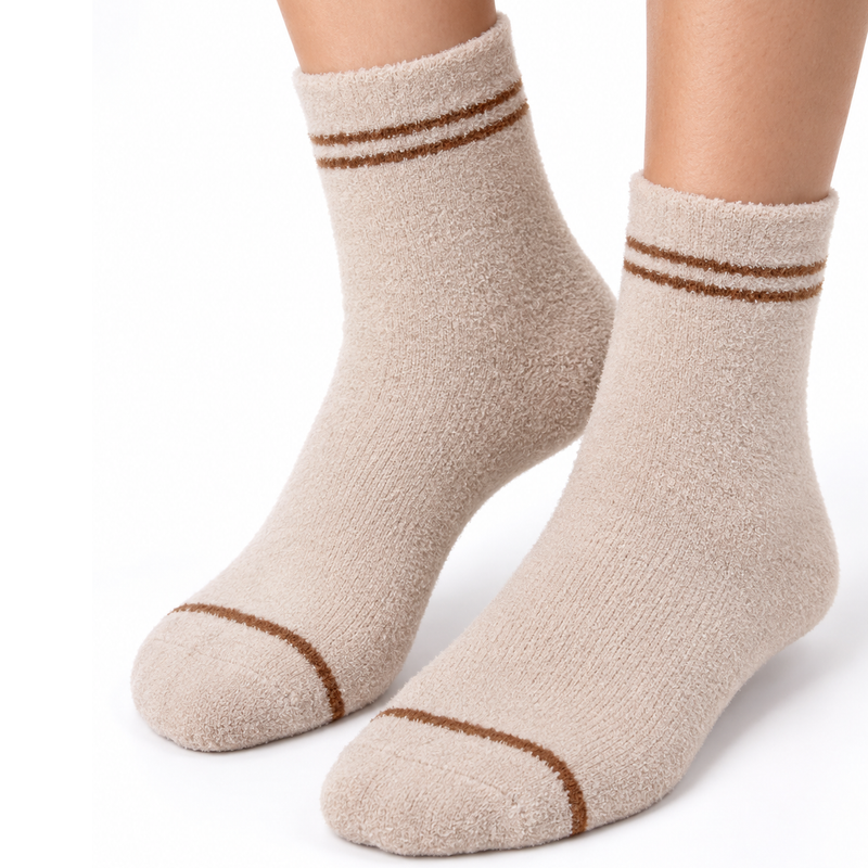 LATTE STRIPE BEIGE COZY WARM SOCKS