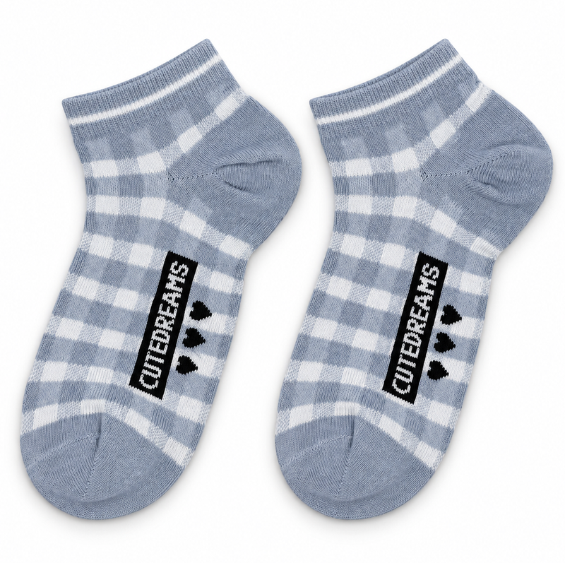 CUTE DREAMS BLUE GINGHAM ANKLE SOCKS