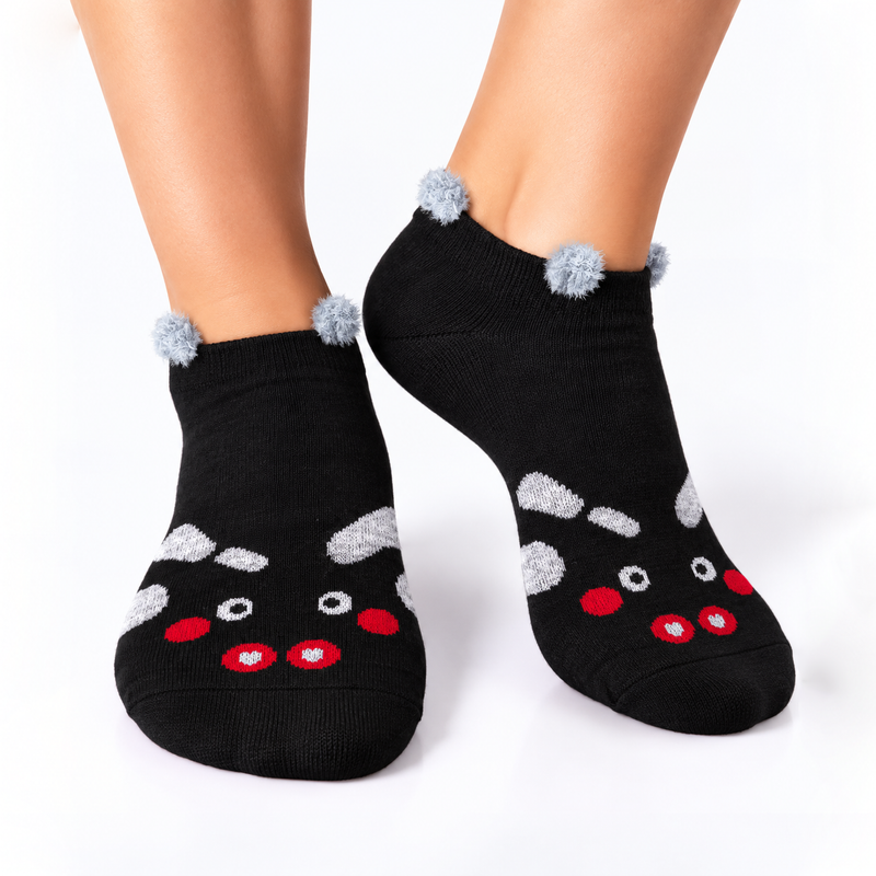 POM-POM PAW BLACK ANKLE SOCKS