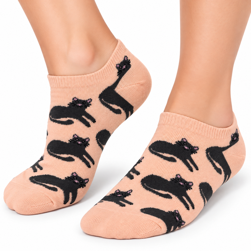 BLACK CAT PEACH ANKLE SOCKS