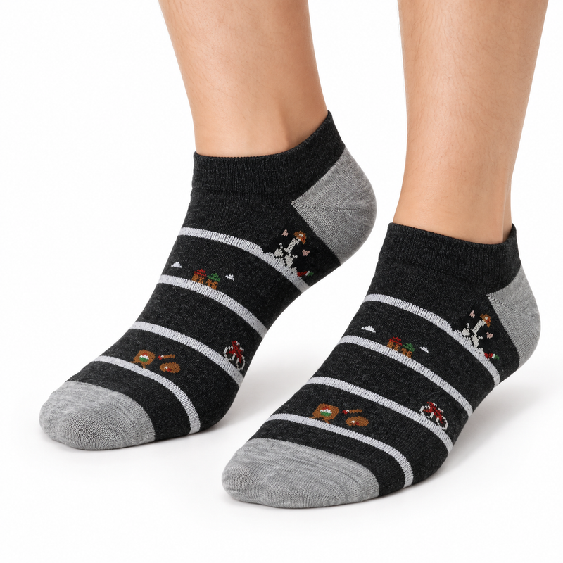 TINY DOODLES CHARCOAL STRIPE ANKLE SOCKS