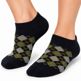 OLIVE ARGYLE BLACK ANKLE SOCKS