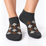 MOCHA ARGYLE CHARCOAL ANKLE SOCKS