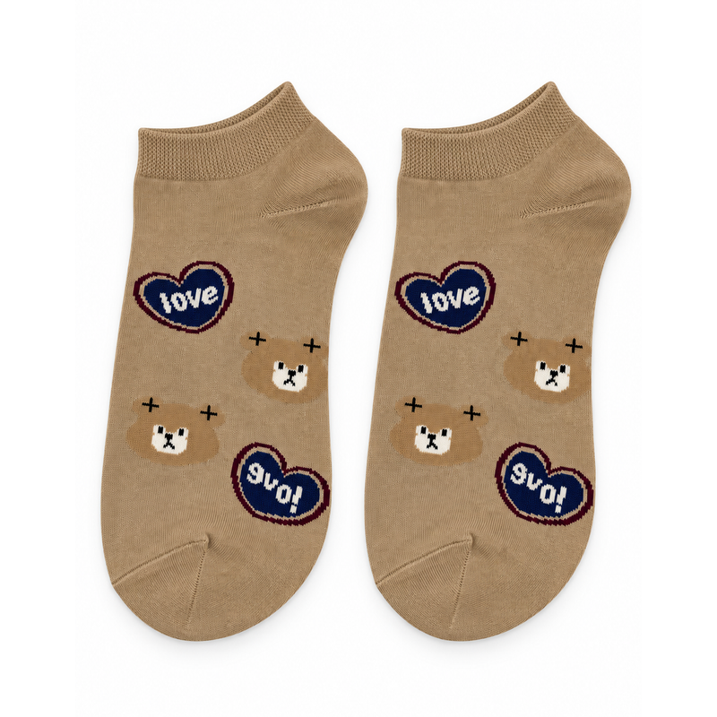 LOVE BEAR TAN ANKLE SOCKS