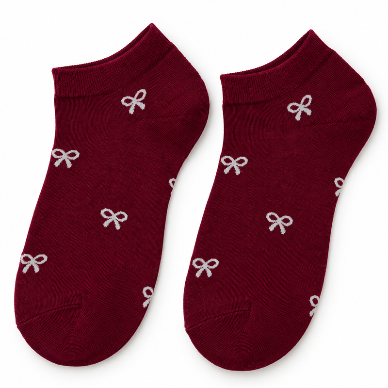 BURGUNDY BOW ANKLE SOCKS