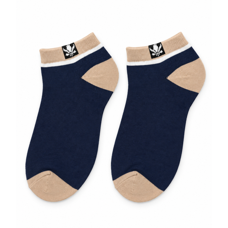 NAVY & BEIGE STREET LEAF ANKLE SOCKS