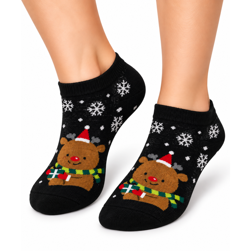 CHRISTMAS REINDEER BLACK ANKLE SOCKS