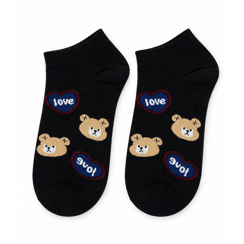 LOVE BEAR BLACK ANKLE SOCKS