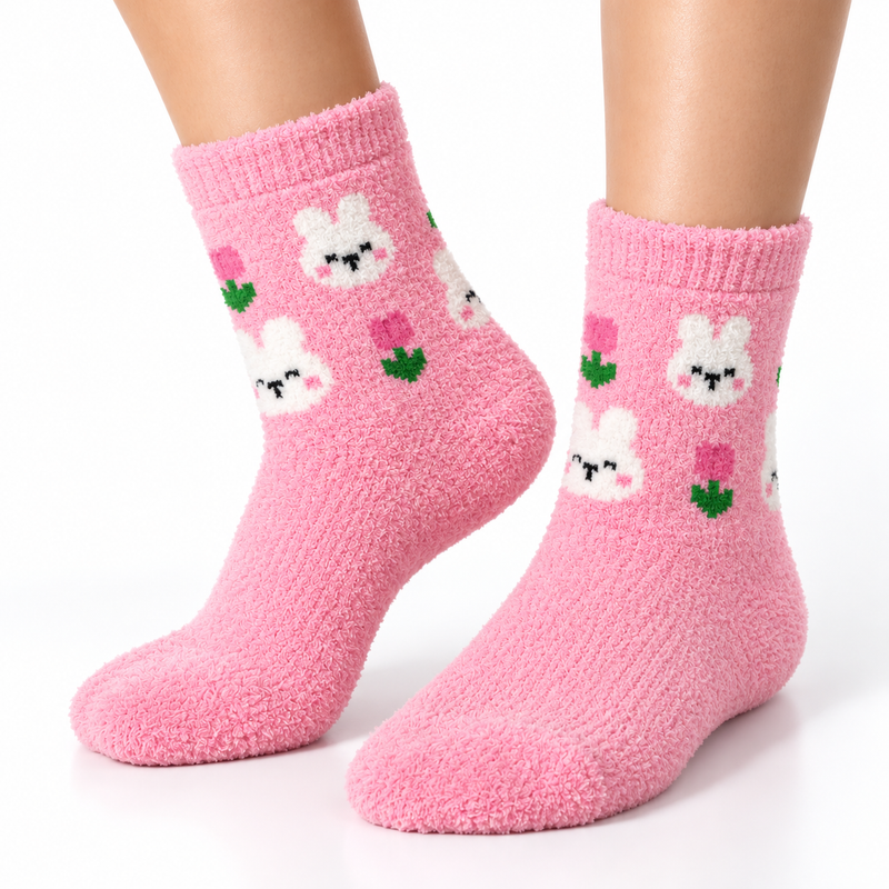 STRAWBERRY BUNNY PINK COZY WARM SOCKS