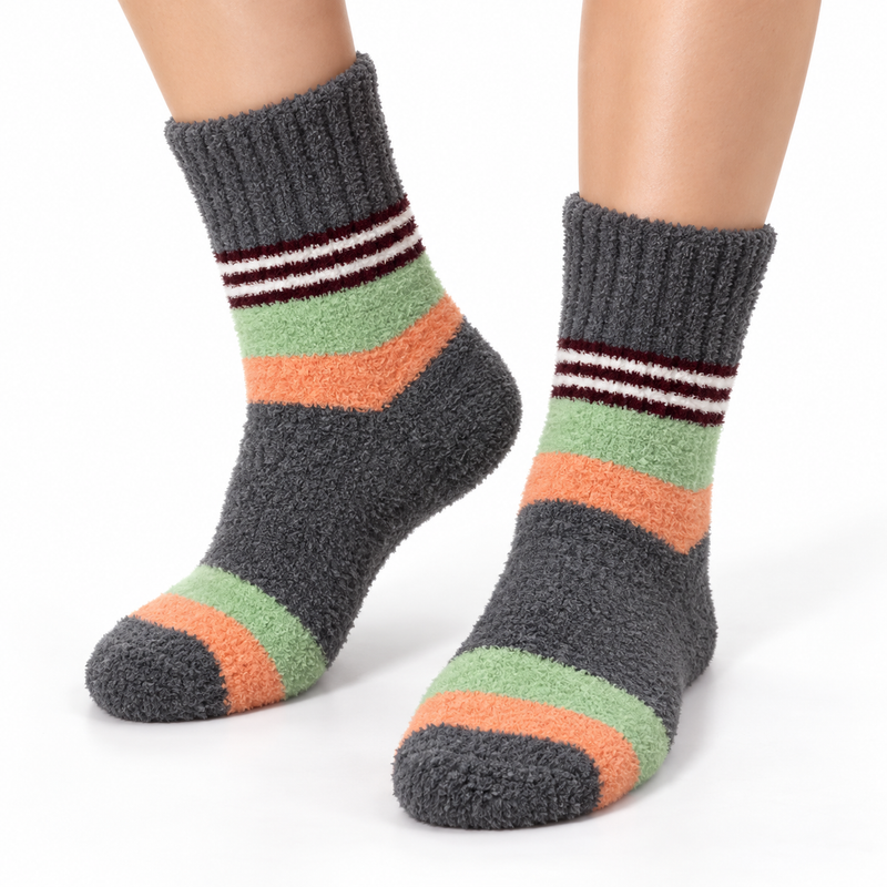 RETRO STRIPE CHARCOAL COZY WARM SOCKS