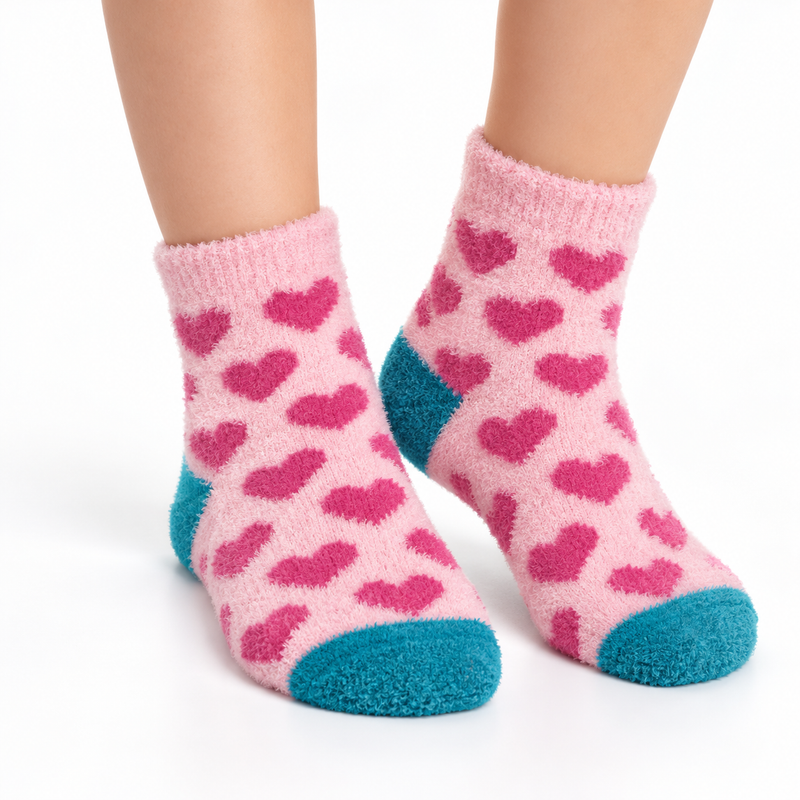 SWEETHEART PINK KIDS COZY WARM SOCKS (5-10YRS)