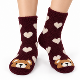 BURGUNDY TEDDY LOVE COZY WARM SOCKS
