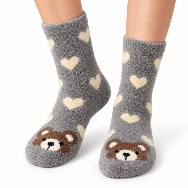 BEAR HUGS GREY HEART COZY WARM SOCKS