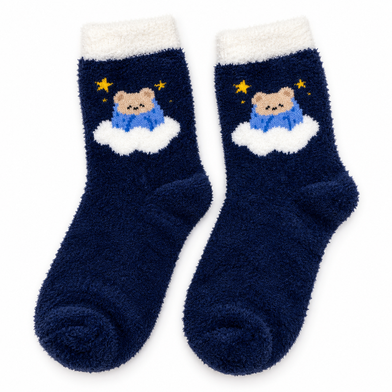 DREAMY NIGHT BEAR NAVY COZY WARM SOCKS