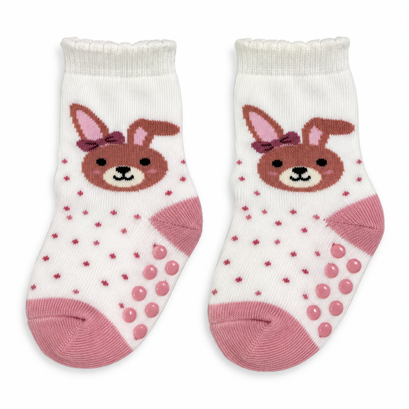 SWEET BUNNY PINK POLKA DOT ANTI SLIP SOCKS (6-24 MONTHS)