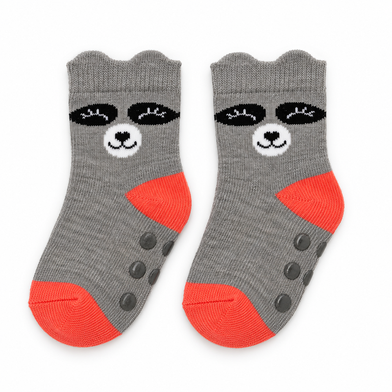 SLEEPY RACCOON GREY ANTI SLIP SOCKS (6-24 MONTHS)