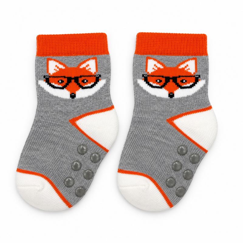 CUTE FOX GREY ANTI SLIP SOCKS (6-24 MONTHS)
