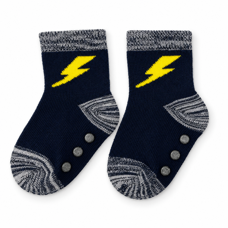 LIGHTNING BOLT NAVY ANTI SLIP SOCKS (6-24 MONTHS)
