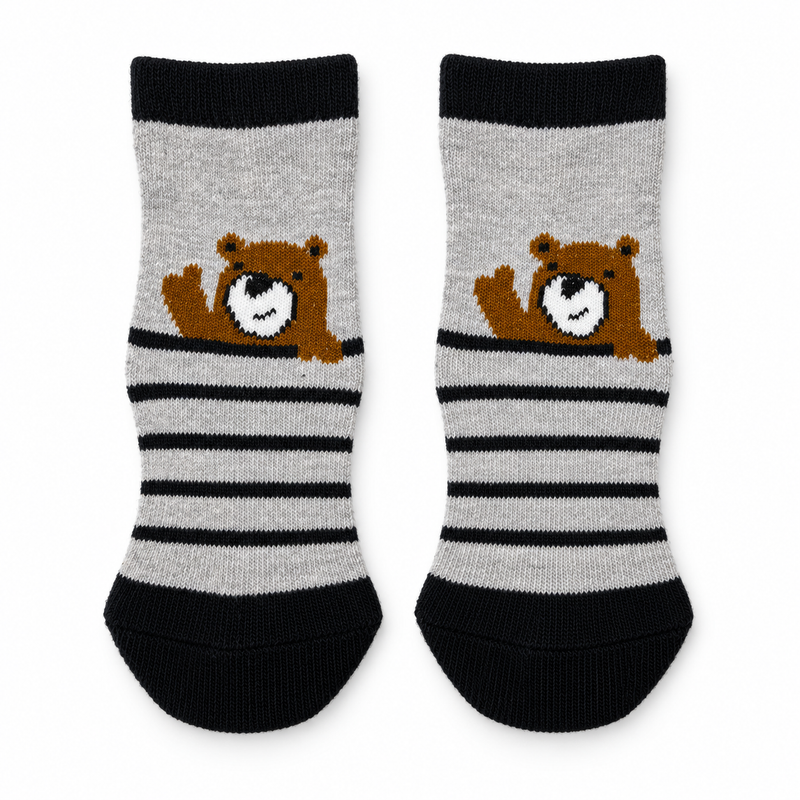 WAVING BEAR GREY STRIPE SOCKS (6-24 MONTHS)