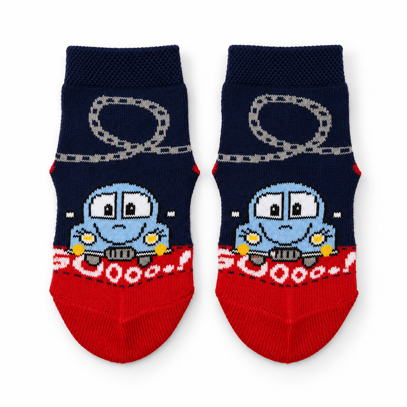 BLUE CAR RACE SOCKS (6-24 MONTHS)