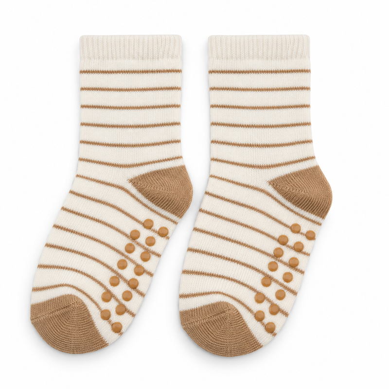 CARAMEL STRIPES CREAM ANTI SLIP SOCKS (6-24 MONTHS)