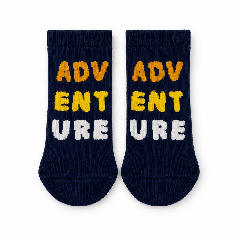 ADVENTURE LETTERING NAVY SOCKS (6-24 MONTHS)