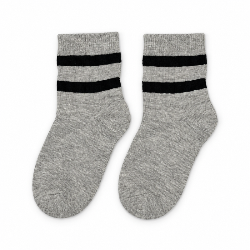 HEATHER GREY SPORT STRIPE KIDS SOCKS (5-10 YEARS)