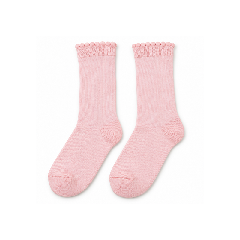 BLUSH PINK POM-EDGE KIDS SOCKS (5-10 YEARS)