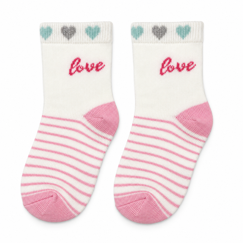 SWEETHEART LOVE PINK STRIPE KIDS SOCKS (2-4 Years)