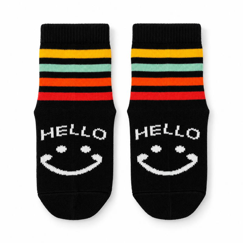 HELLO HAPPY FACE BLACK KIDS SOCKS (2-4 Years)