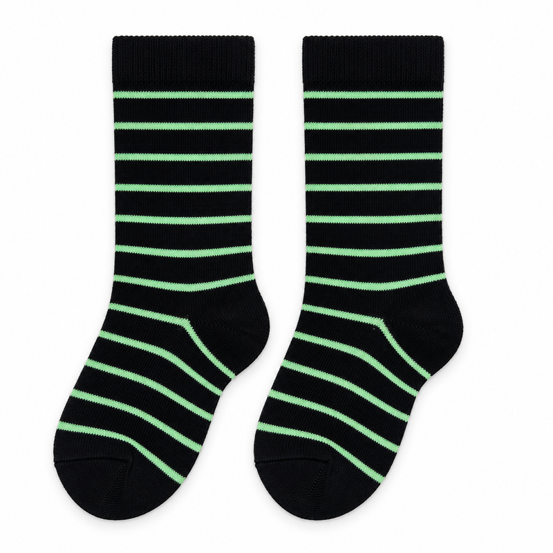 MINT STRIPE ON BLACK KIDS SOCKS (2-4 Years)