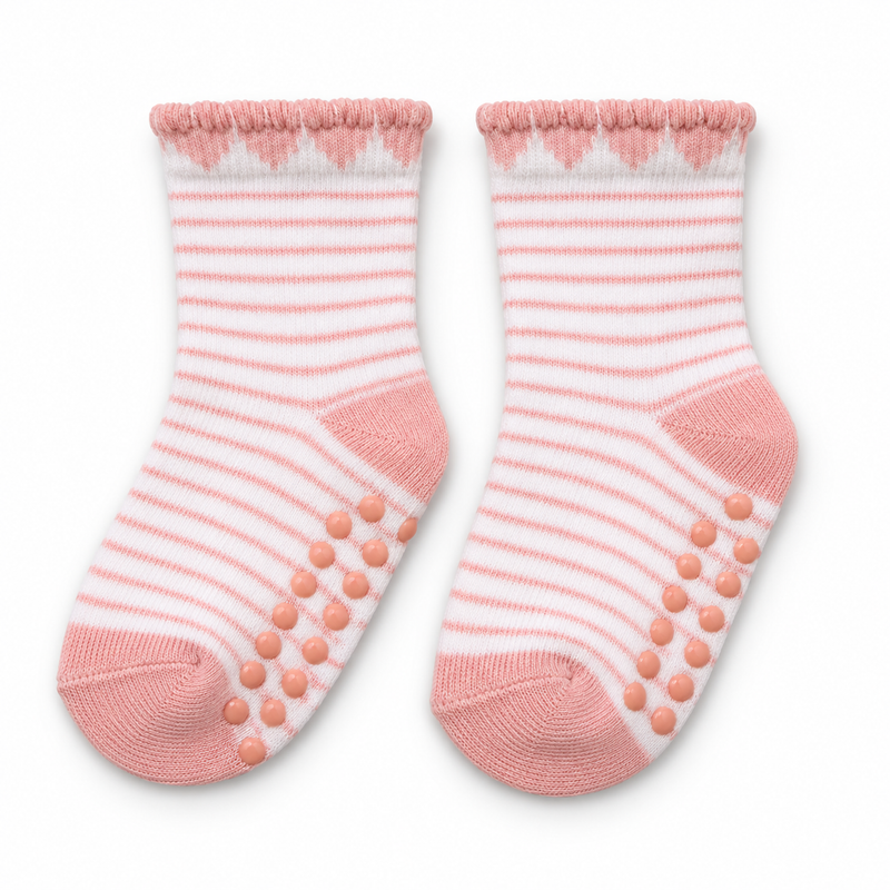 BLUSH STRIPE GRIP BABY SOCKS (0-6 MONTHS)