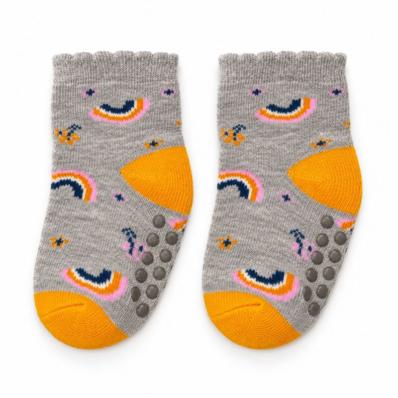 RAINBOW DOODLE GRIP BABY SOCKS (0-6 MONTHS)