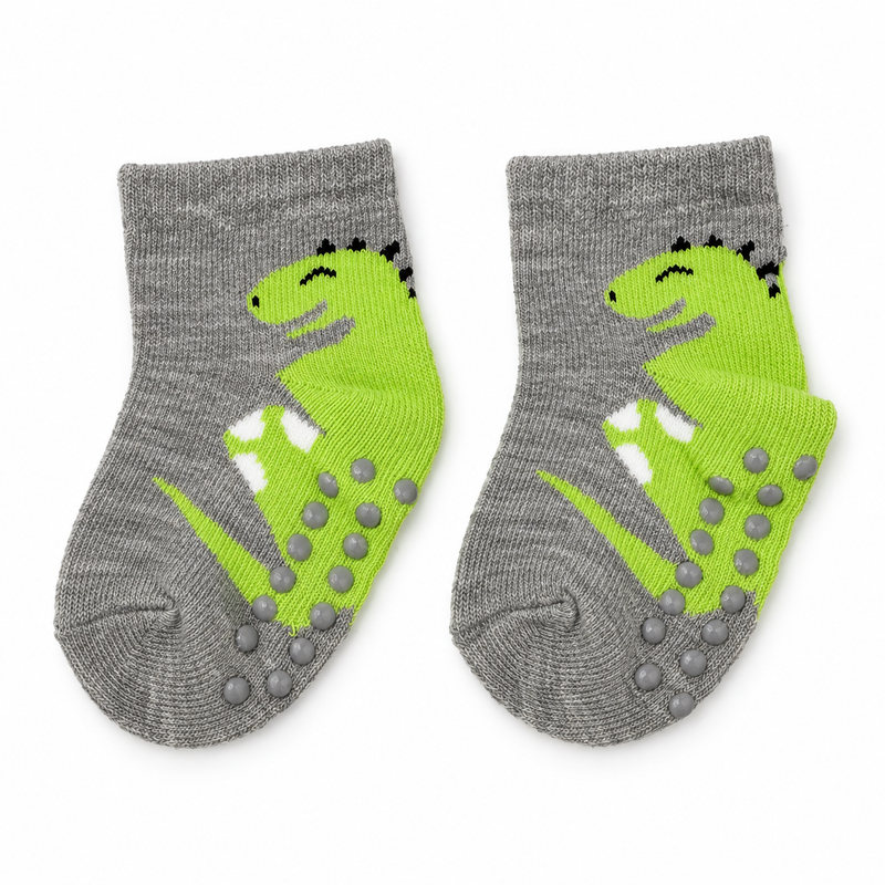 HAPPY GREEN DINO GRIP BABY SOCKS (0-6 MONTHS)