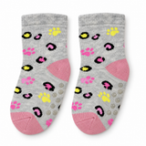 COLORFUL PAW PRINTS GREY ANTI SLIP SOCKS (6-24 MONTHS)