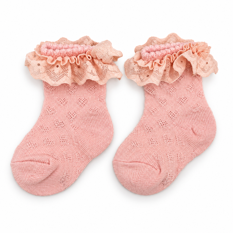 PEACH LACE RUFFLE SOCKS (6-24 MONTHS)