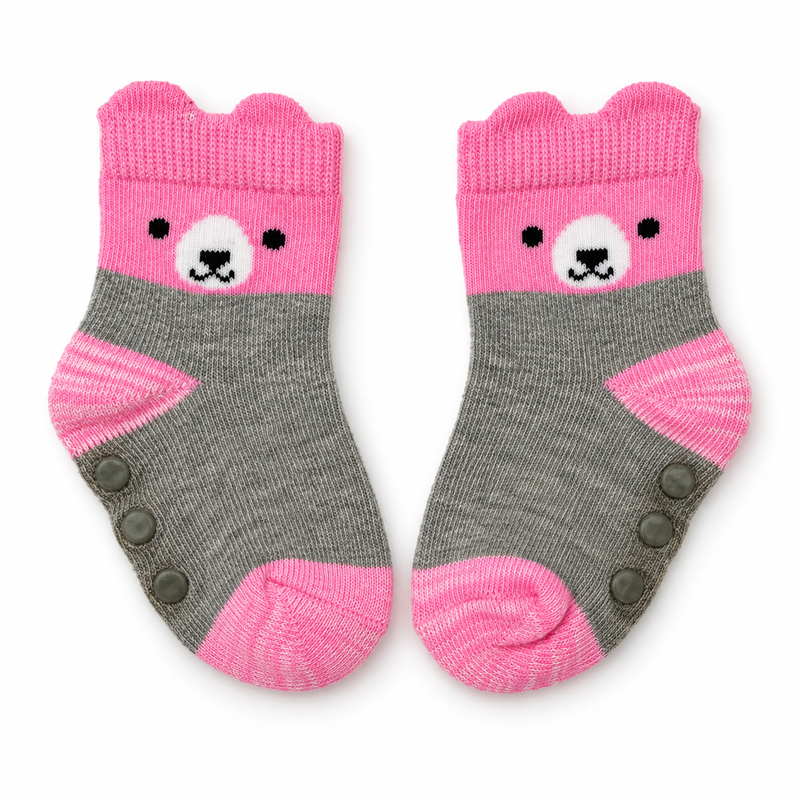 PINK PEEKABOO BEAR ANTI SLIP SOCKS (6-24 MONTHS)